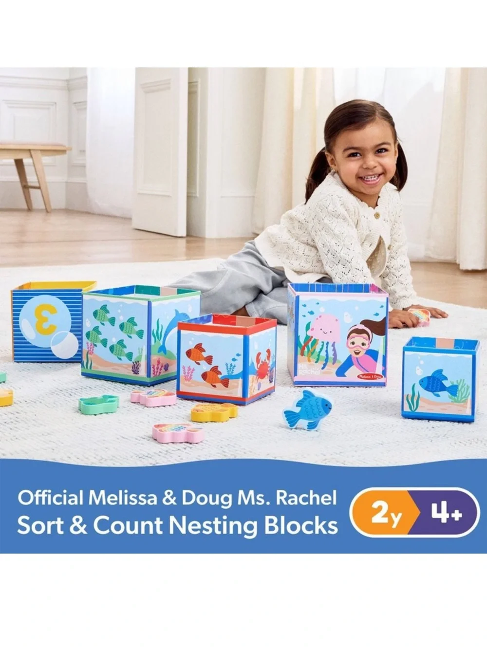 Melissa & Doug Ms. Rachel Sort & Count Nesting & Stacking Blocks w/ Wooden Fish